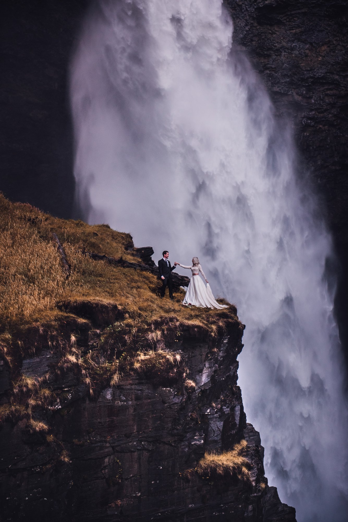 Wedding photoshoot in a Wells Gray Waterfall