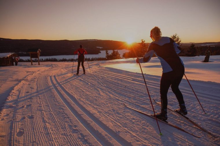 Person cross-country skiing.